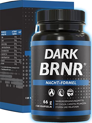 DARK BRNR Nacht-Formel mit Melatonin und L-Carnitin, Stoffwechsel-Rezeptur mit Cholin und Vitamin B6, 120 Kapseln