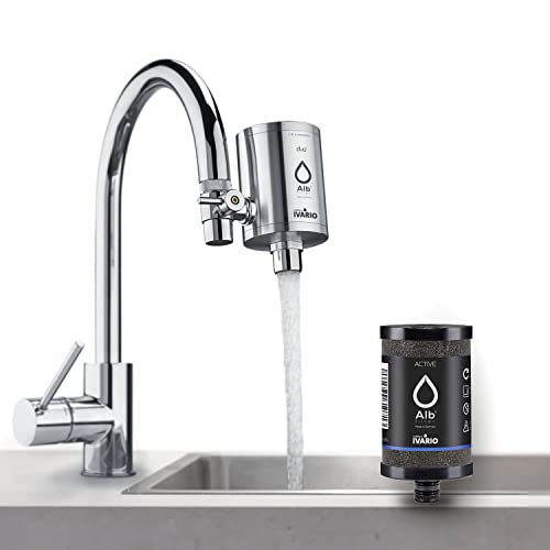IVARIO x Alb-Wasserfilter für Wasserhahn, Made in Germany - die Sofortmaßnahme für besseres Leitungswasser, bewährte Alb-Aktivkohle-Technologie, Trinkwasserfilter aus Edelstahl