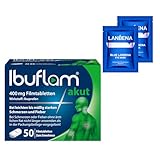 Ibuflam® akut 400 mg Schmerztabletten bei Schmerzen und Fieber | 50 Stück Filmtabletten + 2 Augenpads ON TOP | Schnelle Schmerzlinderung und Fiebersenkung mit Ibuprofen | Ibu 400 mg
