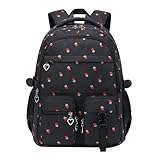 Skate-Rucksack für Damen, Erdbeermuster, Tagesrucksack, Nylon, Junior, Mittelschule, Fußballrucksäcke (Schwarz, Einheitsgröße)