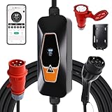WODHMIEY Type 2 EV Ladegerät 11KW 3-Phasen 5m Ladekabel mit CEE 16A Stecker IP54 Schutz Tragbare Mobile Wallbox mit App-Steuerung für Fernzugriff & Ladezeitvorwahl für Elektroautos Zuhause & Unterwegs