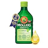 Möller's Omega 3 Lebertran | Nahrungsergänzung mit EPA, DHA, Vit A, D und E | Hochreiner natürlicher | 165 Jahre alte Marke | Superior Taste Award | Apfelgeschmack | 250 ML