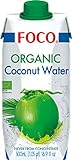 FOCO Bio Kokoswasser, pur, erfrischender Durstlöscher, Sportgetränk, kalorienarm, von Natur aus vegan, 100 % Kokosnusswasser - 6 x 500 ml