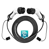 UCOMEN Typ 2 EV Ladekabel für Elektroauto u. PHEV, 4.6KW 20A Single-Phase 5M für Model Y/3/S/X, i3, ID.4, ID.5