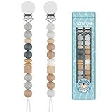 Yolnkos Schnullerkette Junge mädchen Silikon Schnuller Clips Dummy Halter Schnullerketten für Babydusche 2 Stück(Beige,Grau)