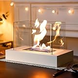 JHY DESIGN Rechteckiger Tisch-Feuerschalentopf mit Vierseitigem Glas 35 cm LTragbarer Tischkamin Sauber Brennender Bio-Ethanol-Kamin für Innen Außenbereich Terrasse Partys Veranstaltungen (Weiß)