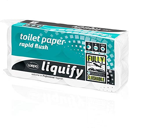 WEPA liquify Toilettenpapier selbstauflösend - ideal für Camping, Wohnmobil, Outdoor, Kreuzfahrtschiff, Reisen - 8 Rollen mit je 250 Blatt 2-lagig