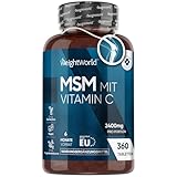 MSM 2400mg mit 100mg Vitamin C - 360 Tabletten für 6 Monate Vorrat - Für Knochen, Gelenke, Haut & Immunsystem - Alternative zu MSM Kapseln & Pulver - Natürliche Zutaten - MSM Schwefel - WeightWorld