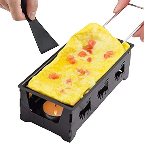 YANGZY Antihaft-Raclette-Grill-Set Käseschmelzpfanne mit Spatel Faltbarer Holzgriff Geschmolzene Käse-Raclette-Küchengeräte aus Kohlenstoffstahl