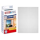 tesa Insect Stop Comfort Fliegengitter für bodentiefe Fenster - Insektenschutz selbstklebend - Fliegen Netz ohne Bohren - anthrazit (durchsichtig), 120 cm x 240 cm