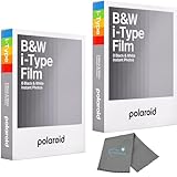 Polaroids Schwarz-Weiß-Sofortbildfilm, 16 Fotos, Schwarz-Weiß-Film für i-Type-Kameras, 2er-Pack Bundle mit einem Lumintrail Objektivreinigungstuch