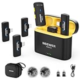 NEEWER Wireless Lavalier Mikrofon System für iPhone, Mini Clip auf Ansteckmikrofon Set mit 2 USB C Sender/4 Empfänger/OTG Adapter Kompatibel mit iPhone Android Telefon Computer Tablet, Schwarz, KM20