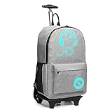 KONO Trolley Jungen Rucksack Kindergepäck mit Rollen Reflektierender Schulranzen für Teenager Herren Damen Reisen und Büro Outdoor Camping (Grau)