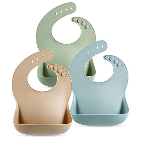 PandaEar 3 Stück Silikon Lätzchen Baby Fütterlätzchen Babylätzchen mit Auffangschale, BPA-Frei Abwaschbar Wasserdicht Weiche Lätzchen Einfache Reinigung für Babys und Kleinkinder Jungen und Mädchen