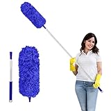 Fogray Staubwedel Teleskop Waschbar Duster Lang Ausziehbar mit Weichem Silikon Cap, Spinnenwebenentferner Staubwischer mit Teleskopstange, Staubfänger für hohe Decken Deckenventilator(Dunkelblau)