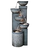 Dehner Gartenbrunnen Merkur, Terassenbrunnen frostbeständig, Brunnen für Außen, mit LED Beleuchtung, ca. 91 x 39 x 39 cm, Polyresin, grau
