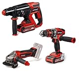 Einhell Power X-Change Akku-Werkzeug-Set: Winkelschleifer, Schlagbohrschrauber, Bohrhammer, 2x 3,0 Ah Akku, Ladegerät