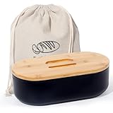 SYLANDO Brotkasten mit Großer Kapazität, Hochwertige Metall Brotbox, Die Aufbewahrung für noch länger frisches Brot, Deckel aus Ökologisches Bambus (Klein-Schwarz-33,5 * 18 * 11,3CM)