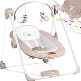 KIDIZ® Babywippe Babyschaukel mit 5 Geschwindigkeitseinstellungen zusammenklappbarer Baby Wippe Schaukel Babyhochstuhl mit Spielbogen Spielzeugen 5 beruhigende Naturgeräusche, Beige