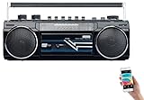 auvisio Kassettenrecorder: Retro-Boombox mit Kassetten-Player, Radio, USB, SD & Bluetooth, 8 Watt (Retro Kassettenrecorder, Radiokassettenrecorder, Speicherkarten)