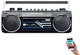 auvisio Retro Kassettenrecorder: Retro-Boombox mit Kassetten-Player, Radio, USB, SD & Bluetooth, 8 Watt (Radiokassettenrecorder, Kassettenrecorder 90er, Speicherkarten)