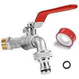 SPGOOD Garten Wasserhahn, Premium Wasserhahn 1/2 Zoll aus Messing Rost-und Frostsicher, mit Schlauchanschluss, 1 x Rollendichtband, für Garten, Waschmaschine, Zuhause oder Industrie(Rot)