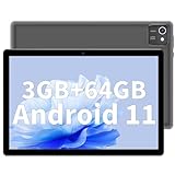 JIKOCXN 10 Zoll Tablet, Android Tablet with 3GB RAM+64GB ROM 512GB Erweiterung, Quad Core Prozessor Tablet PC, 1280 x 800 IPS HD Bildschirm, 6000mAh Akku, Dual Kamera, GPS, WiFi (Grau)