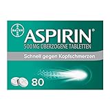 Aspirin 500 mg überzogene Tabletten - Kopfschmerztabletten bei leichten bis mäßig starken Kopfschmerzen - schnell, effektiv und gut verträglich - 1 x 80 Stück