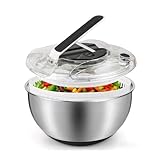 Neuytiky Salatschleuder aus Edelstahl 4,5L,Push-Typ Salatschleuder mit Deckel,leicht zu drückender großer Gemüsetrockner, Zum Salat waschen und trocknen, Gemüse, Abgießen von Nudeln usw