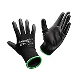 ASPRO Arbeitshandschuhe 10 Paar Größe 9 (L)- Gartenhandschuhe-Schwarze Nylon-Handschuhe mit PU-Beschichtung für Bauarbeiter, Gärtner, Mechaniker, Bauarbeiter, Lagerarbeiter etc.