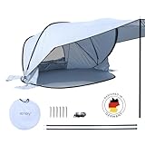 Strandmuschel Pop Up 3-4 Personen mit Sonnensegel | UV Sonnenschutz UPF 50+ | für Familien, Strand, Camping, Garten und Angeln - Sonnendach, Vordach
