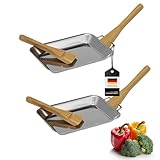 bremermann Grillpfanne inkl. Bambus-Schabern, Edelstahl (2er-Set)