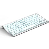CACOE Deutsche Bluetooth Tastatur Kompatibel Mit IOS, Android, Windows, Samsung, Lenovo, 7 Farben Beleuchtete, 3 BT Kanäle, Silber