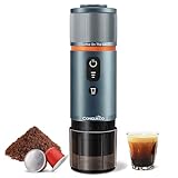 CONQUECO Tragbare Espressomaschine Elektrische Kaffeemaschine: 12V Auto Reise-Expressomaschine – selbstheizend 8 Tassen Batteriebetrieben, kompatibel mit Nespresso-Kapseln – für Camping - (Rauchblau)
