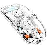A.JAZZ Kabellose Mini-Maus, Bluetooth, 5.1 und 2,4 G, leicht, transparent, kühl, wiederaufladbar, leise, Nano-USB-C-Empfänger, LED-Akku, magisch, für Büro, PC, Mac, Laptop, Apple, iPad (weiß)