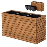 Blumenkasten Holz für Garten Balkon Terrasse Hochbeet Blumentopf XXL Pflanzkübel Groß Außen mit 18L Kunststoff-Pflanzeneinsatz Pflanzkasten Outdoor Braun (98x36 h55)