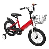 LKHDONG 14 Zoll Kinderfahrrad, Kinder Fahrrad für ab 3-5 Jahre,Fahrrad Kinder mit Frontkorb & Stützrädern, Kinderfahrräder HöHenverstellbar für Jungen & Mädchen (Rot)