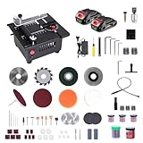 ONEVAN Akku Tischkreissäge, Mini Tischsäge mit 2 2000mAh Akkus, 0,1-16mm Sägeblatt Höhenverstellbarer, Tischkreissägen inkl. allem Zubehör für Holzbearbeitung, DIY Handwerk, Schnitzerei