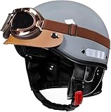 Deutsch Helm Halboffenen Vintage Öffnen Motorradhelm Halb-Helm DOT/ECE-Zertifizierung Chopper Helm Mit Sonnenbrille Für Mopeds Cruiser Vintage Jet Helm Schnellverschlussschnallen 3,one Size(58-62cm)