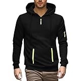 Herren-Sweatshirt, einfarbig, mit Kapuze und Kordelzug, Herbst und Winter, langärmlig, mit Reißverschluss, Slim Fit, leicht, elegant, Kleidung für Herbst, Sport, Fitness, Berg, Schwarz , XL