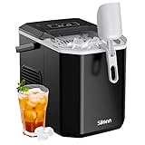 Silonn Eiswürfelmaschine, Kleine Eiswürfel Maschine mit Tragegriff, Selbstreinigende Eiswürfelmaschine mit Korb und Schaufel, 9 Würfel in 6 Minuten, 12 KG pro Tag, ideal für Haus, Küche, Camping, RV