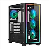 Noua Iron V111 Schwarz Gehäuse PC Gaming Mid-Tower ATX 0,70 mm SPCC 4 Lüfter PWM ARGB Adressierbar 120 mm mit LED-Streifen vorne, doppelt gehärtetes Glas (HxBxL 486x450x215 mm)