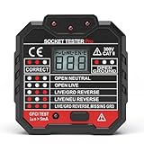 Meichoon Steckdosentester LCD-Spannungsanzeige Tragbarer GFCI-Elektrotester mit Leckageanzeige zur Erkennung von Leistungsschalterausgangstests