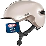 ABUS Urban Helm HUD-Y - mit magnetischem, aufladbarem LED-Rücklicht & Magnetverschluss - cooler Fahrradhelm für den Alltag - für Damen und Herren - Beige Matt, Größe M