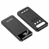 Powerbank Mit Integrierten Kabeln, Tragbares 20000-Mah-USB-C-Ladegerät Mit 5 Ausgängen Und 2 Eingängen Und LED-Anzeige, Externe Batteriebank,Schwarz,30000mAh