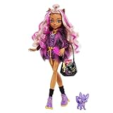 Monster High Mattel Clawdeen - Puppe mit Animal-Print-Pullover und schaurig-schönem Longsleeve-Top und goldenem Schmuck, mit Haustierkatze Crescent, für Kinder ab 6 Jahren, HHK52