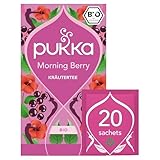 Pukka Tee, Bio-Früchtetee 'Morning Berry', Schwarze Johannisbeere, Rooibos, Brombeeren, Ginseng, Für einen aktiven Lebensstil, 1er Pack, 20 Teebeutel