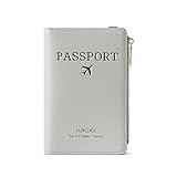 Katech Reisepasshülle, Premium PU Leather Reisepass Schutzhülle mit RFID Blockier, Schutzhülle Reisepass für Kreditkarten, Ausweis und Reisedokumente (Grau)