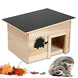 JAZUIHA Igelhaus Winterfest mit Boden - Igelhotel Holz mit witterungsbeständigem Dach - Unterschlupf Residenz für Igel im Garten - klein Igelfutterhaus mit Labyrintheingang, BTH 28x22x20 cm