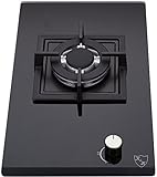 K&H Domino 1-FLAMMIG Glas Gaskochfeld Wok Brenner Erdgas Autark Eigebaut mit Thermoelement-Flammenaustrittssystem 1Z-KHGW